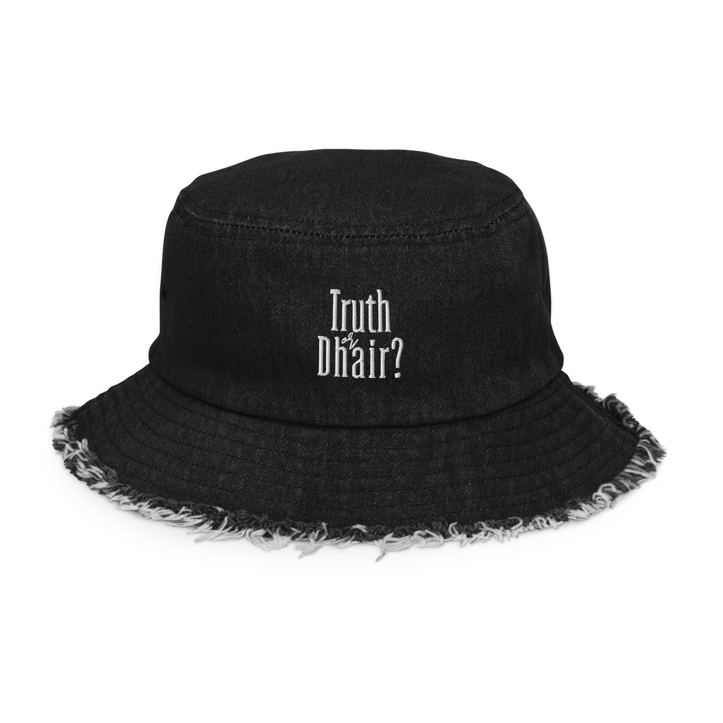 Truth or Dhair Distressed denim bucket hat